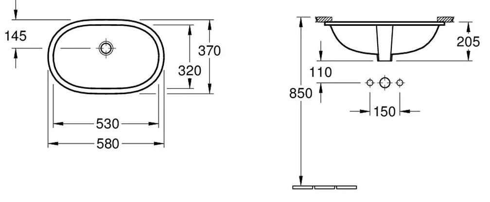 Villeroy & Boch O.novo Zapustené umývadlo 53 × 32 cm, biele 41625001 - galéria #4