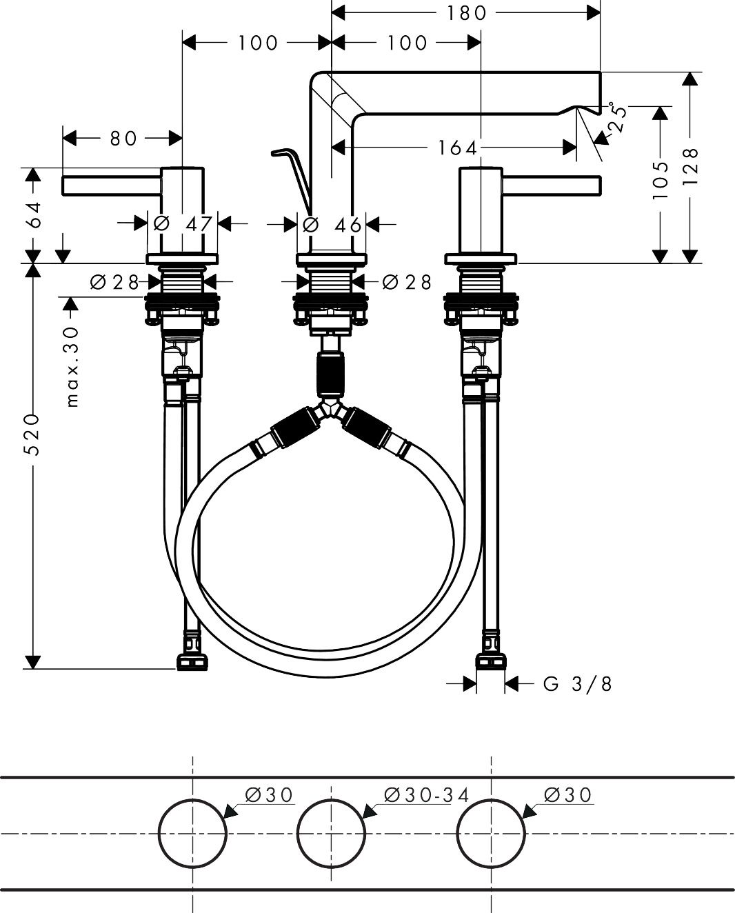 Hansgrohe Zesis S Tříotvorová umyvadlová baterie s výpustí - táhlo, chrom 74733000 - galéria #1