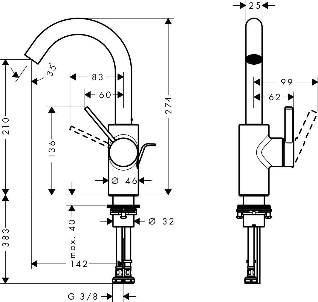 Hansgrohe Zesis S Umyvadlová baterie s otočným výtokem, CoolStart, s výpustí - táhlo, chrom 74740000 - galéria #1