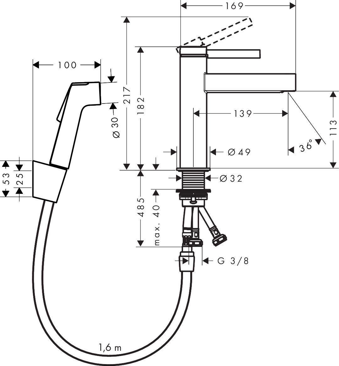 Hansgrohe Finoris Umývadlová batéria s bidetovou sprchou, kartáčovaný čierny chróm 76210340 - galéria #1