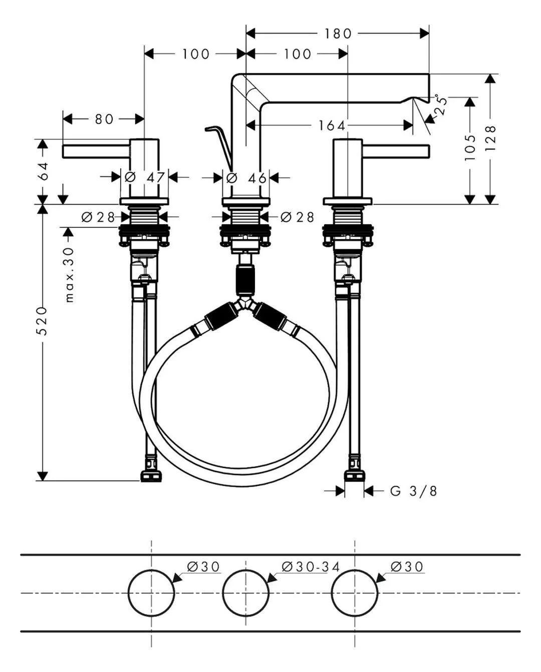 Hansgrohe Zesis S Tříotvorová umyvadlová baterie s výpustí - táhlo, černá mat 74733670 - galéria #1