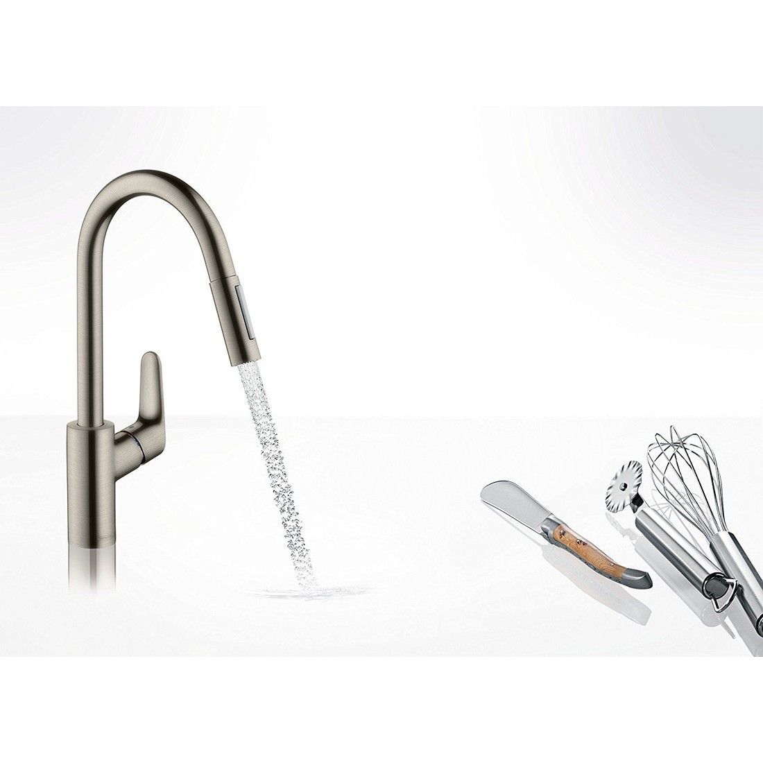 Hansgrohe Focus 240 páková kuchynská batéria s vyťahovacou sprchou, nerezová oceľ 31815800 - galéria #1
