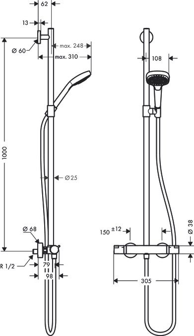 Hansgrohe Croma Select E SemiPipe Multi s termostatom 27248400 - galéria #1