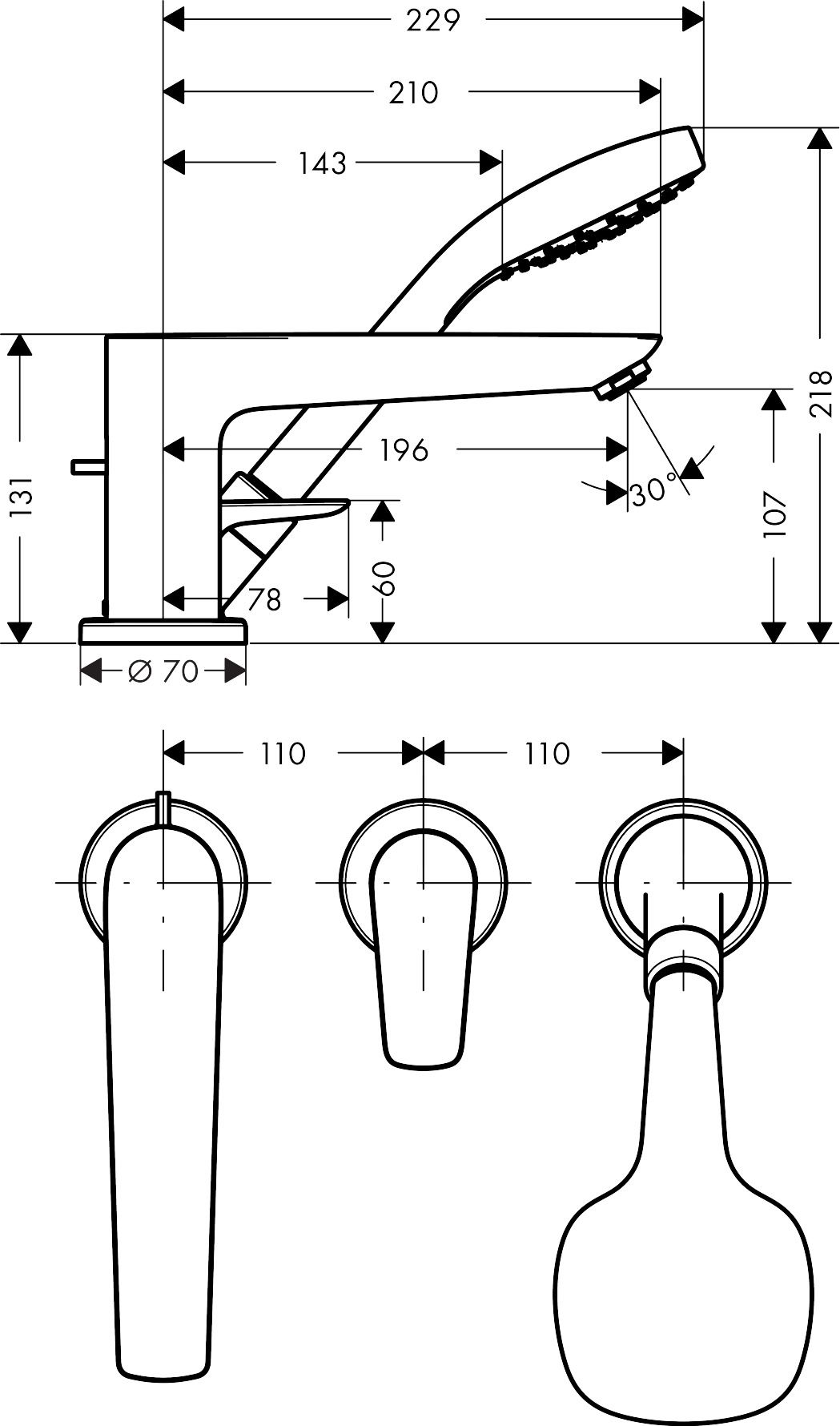 Hansgrohe Talis E 3-otvorová vaňová batéria so súpravou Secuflex, chróm 71730000 - galéria #1