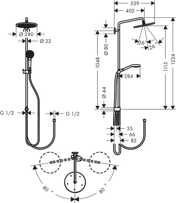 Hansgrohe Croma Showerpipe 280 1jet Reno, 26793000 - galéria #1