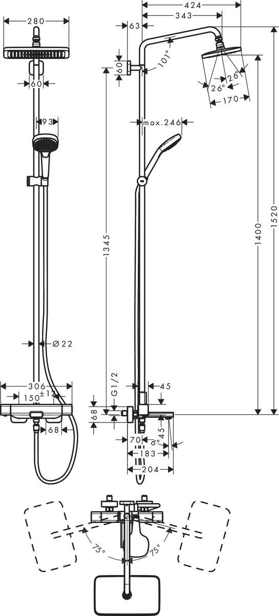 Hansgrohe Croma E sprchový systém s vaňovou batériou, chróm 27687000 - galéria #2