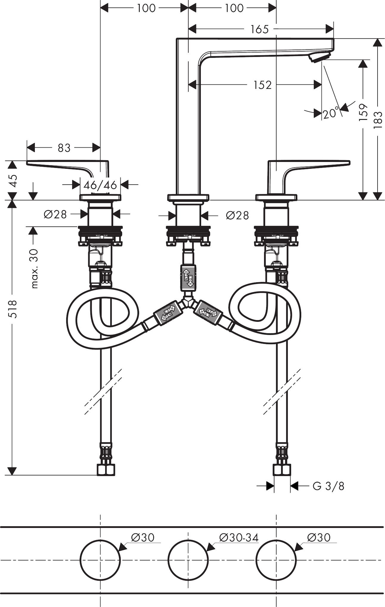 Hansgrohe Metropol Trojotvorová umývadlová batéria 160, zlatá 32515990 - galéria #1