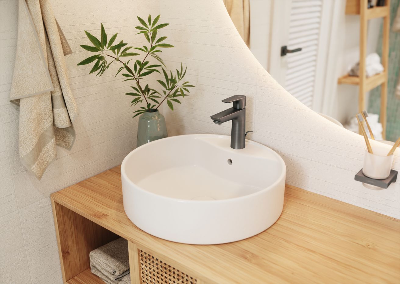 Hansgrohe Talis E Páková umývadlová batéria s výtokom a vyťahovacou rukoväťou, brúsený čierny chróm, 71710340 - galéria #1