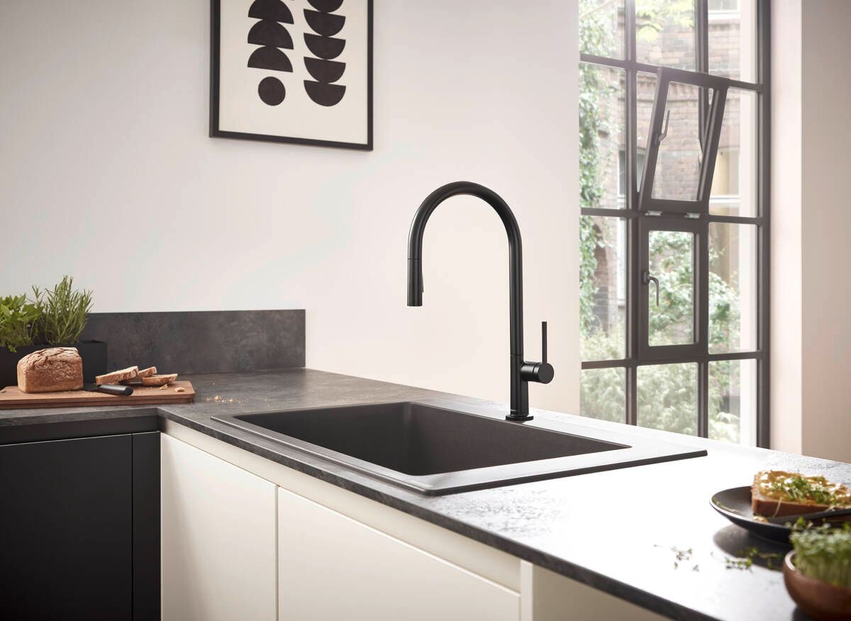 Hansgrohe Talis M54 Umývadlová batéria, stojaca so sprchou, sBox, čierna matná 72801670 - galéria #1