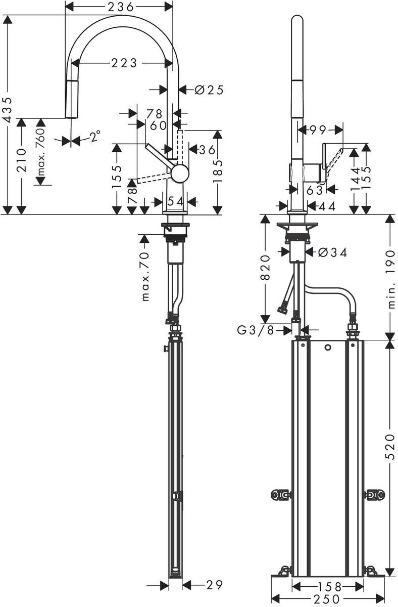 Hansgrohe Talis M54 Drezová batéria, stojánková s výsuvnou výlevkou, sBox, nerezová oceľ 72803800 - galéria #1