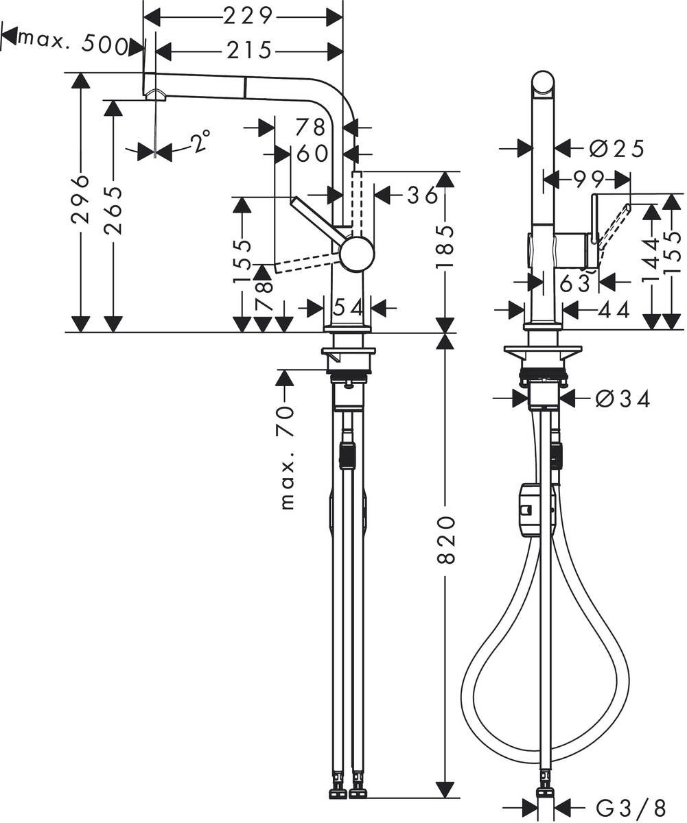 Hansgrohe Talis M54 Drezová batéria, stojánková s výsuvnou výlevkou, chróm 72808000 - galéria #3