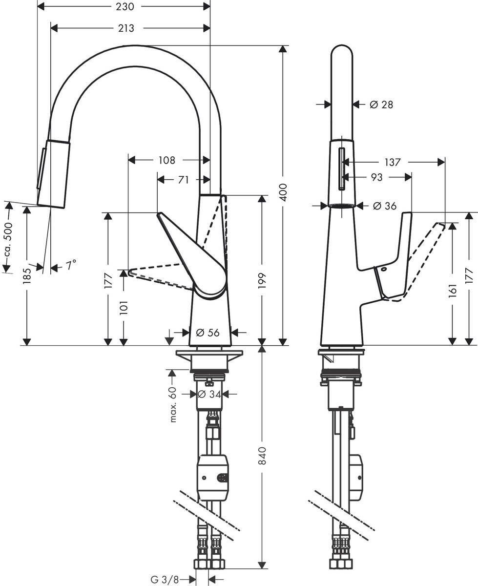 Hansgrohe Talis M51 Umývadlová batéria s vyťahovacou sprchou, EcoSmart, chróm 72817000 - galéria #1
