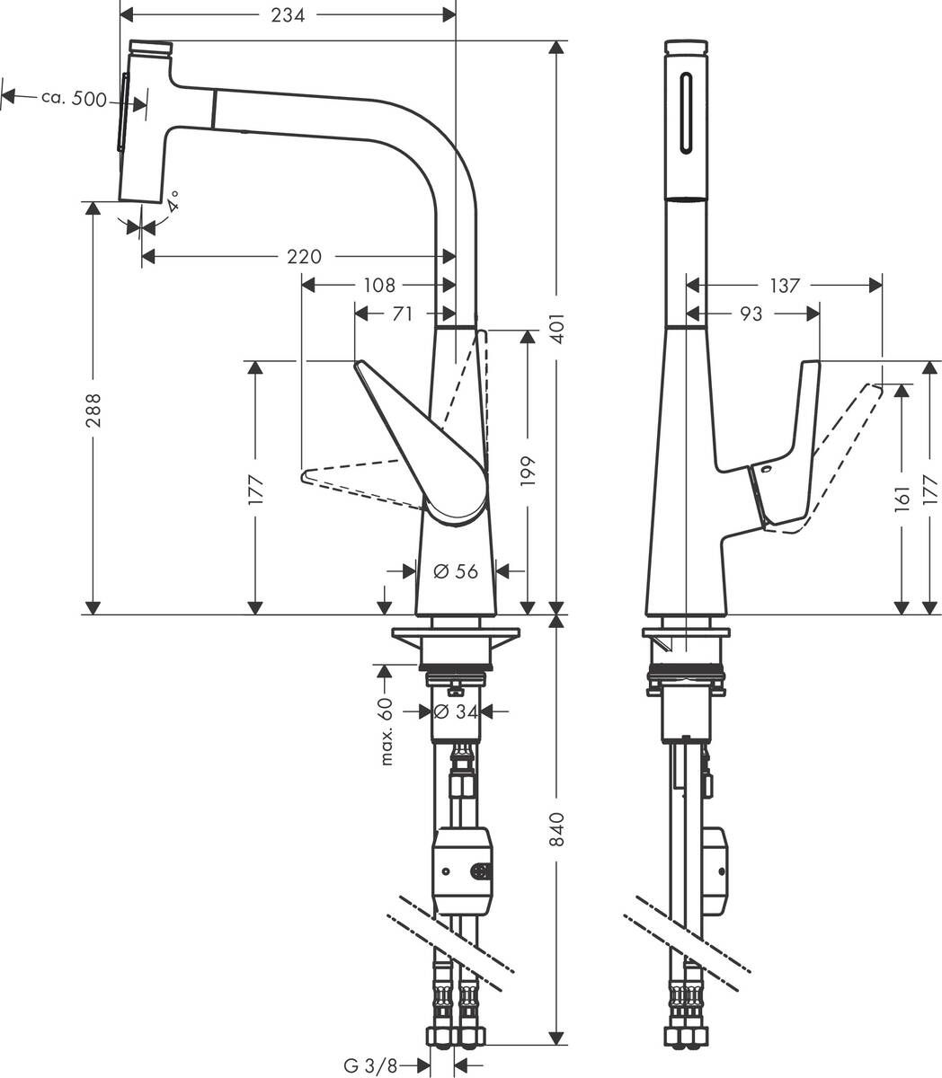 Hansgrohe Talis Select M51 Drezová batéria s výsuvnou sprchou, nerezová oceľ 72823800 - galéria #1