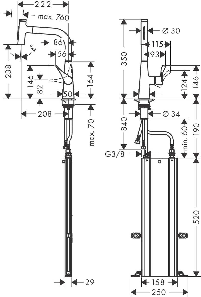 Hansgrohe Metris Select M71 Drezová batéria s vyťahovacou sprchou, 2-polohová, chróm 73817000 - galéria #1