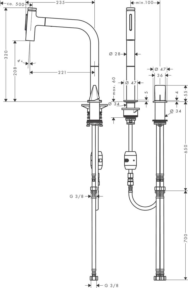 Hansgrohe Metris Select M71 Dvojotvorová drezová batéria s vyťahovacou sprchou, nerezová oceľ 73819800 - galéria #1