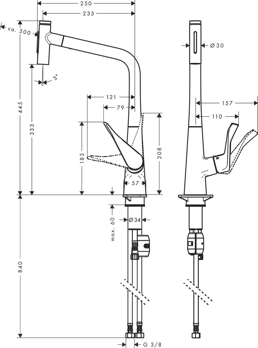 Hansgrohe Metris Select M71 Drezová batéria s vyťahovacou sprchou, chróm 73820800 - galéria #1