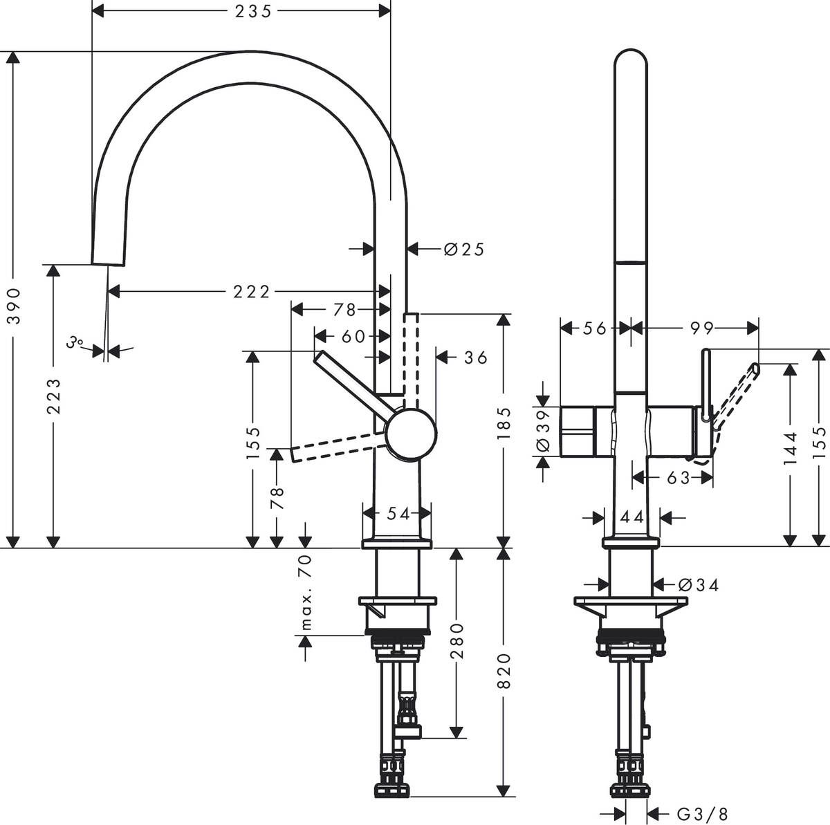 Hansgrohe Talis M54 Drezová batéria, stojánková, uzatvárací ventil pre spotrebiče, nerezová oceľ 72805800 - galéria #2