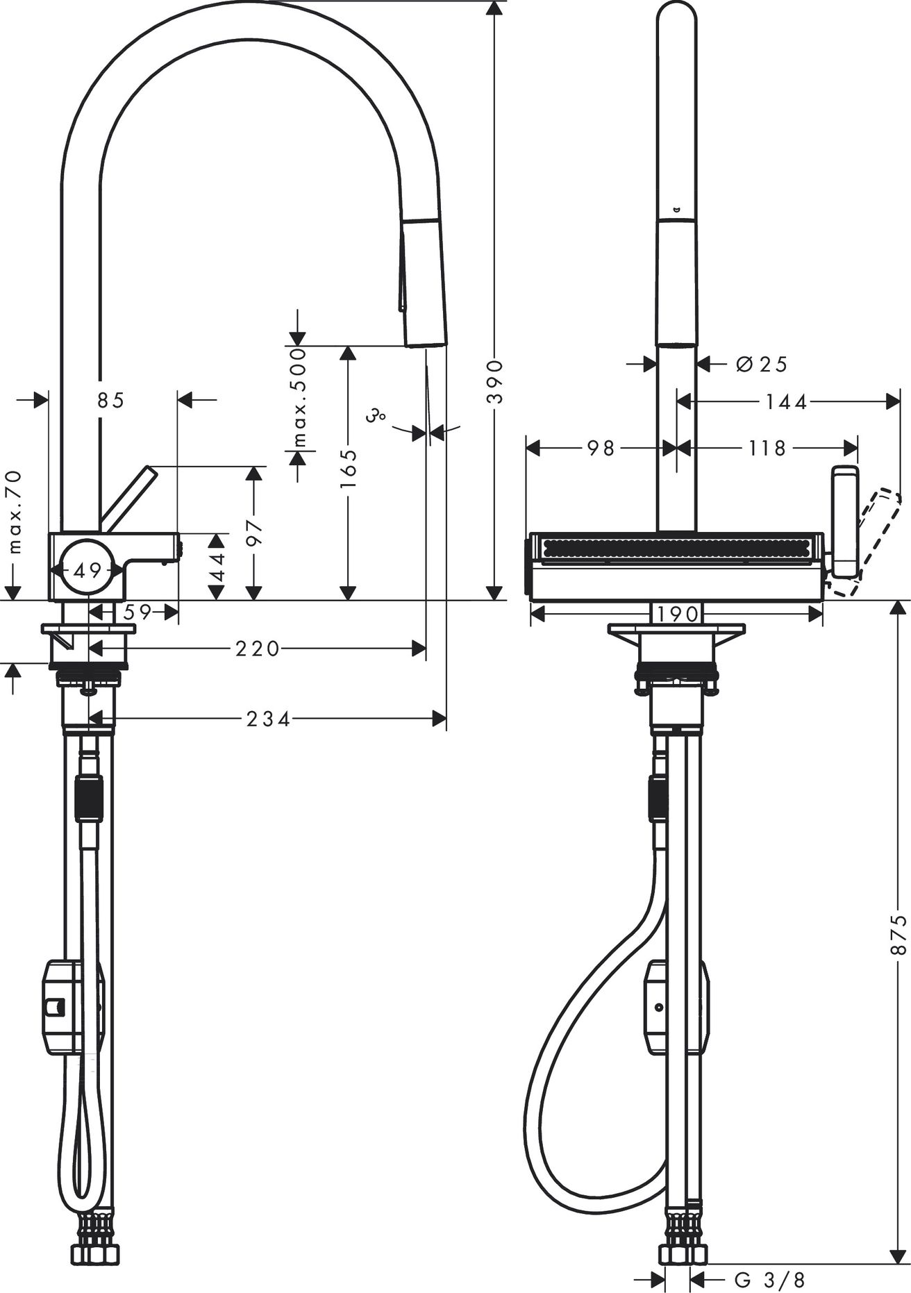 Hansgrohe Aquno Select M81 Drezová batéria s výsuvnou hlavicou 3 jet, matná čierna 73837670 - galéria #2
