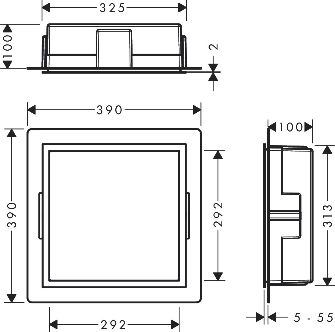 Hansgrohe XtraStoris Individuálna zapustená polica 30x30x10 cm, matná čierna/čierny chróm 56098340 - galéria #1
