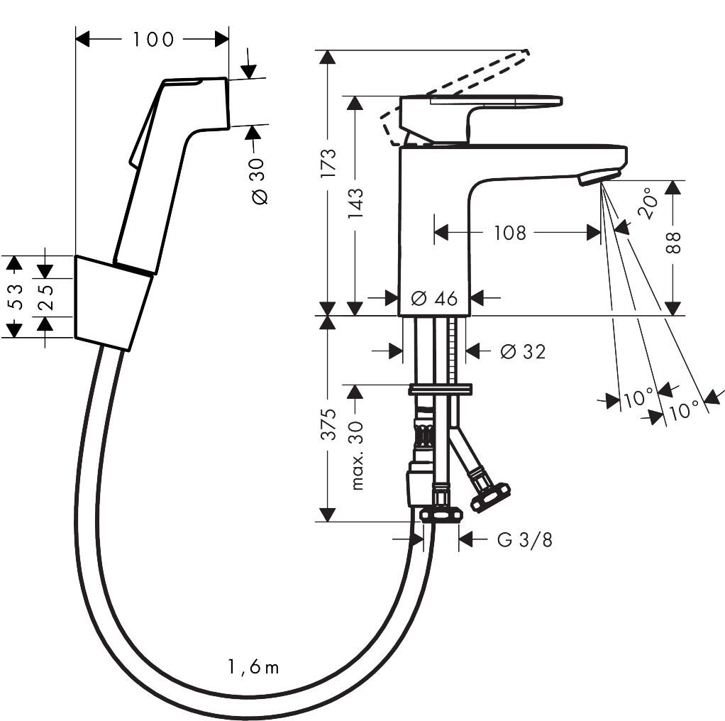 Hansgrohe Vernis Blend Umývadlová batéria s bidetovou sprchou, chróm 71215000 - galéria #1