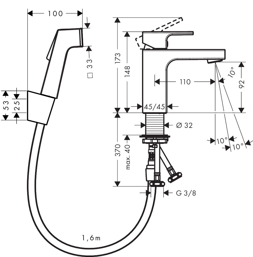 Hansgrohe Tvar Vernis Umývadlová batéria so sprchou, chróm 71216000 - galéria #1