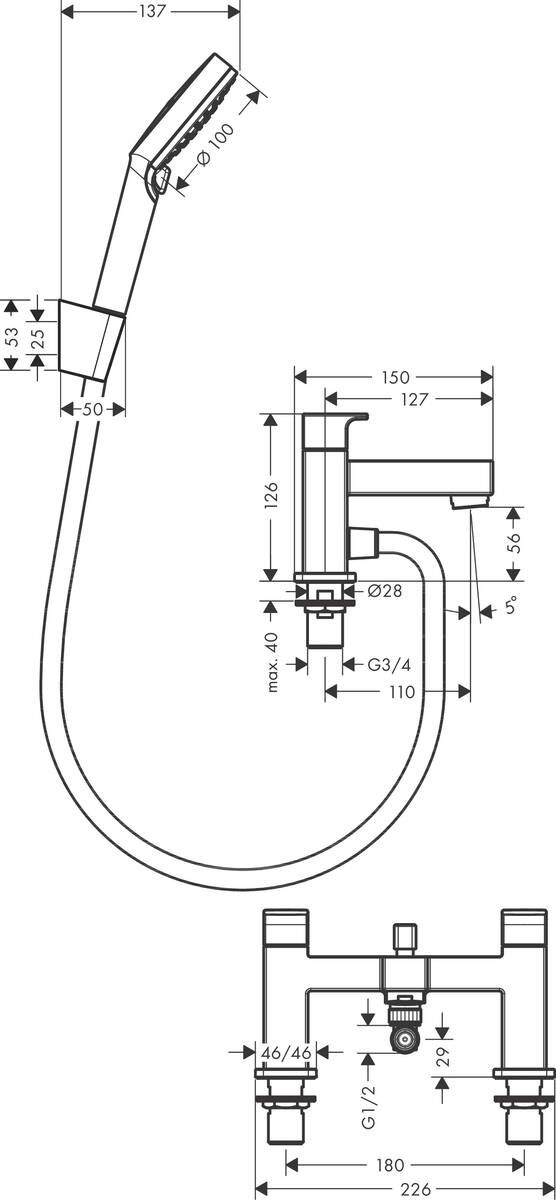 Hansgrohe Vernis Shape Vaňová batéria s prepínačom a sprchou, 2-otvorová, chróm 71462000 - galéria #1