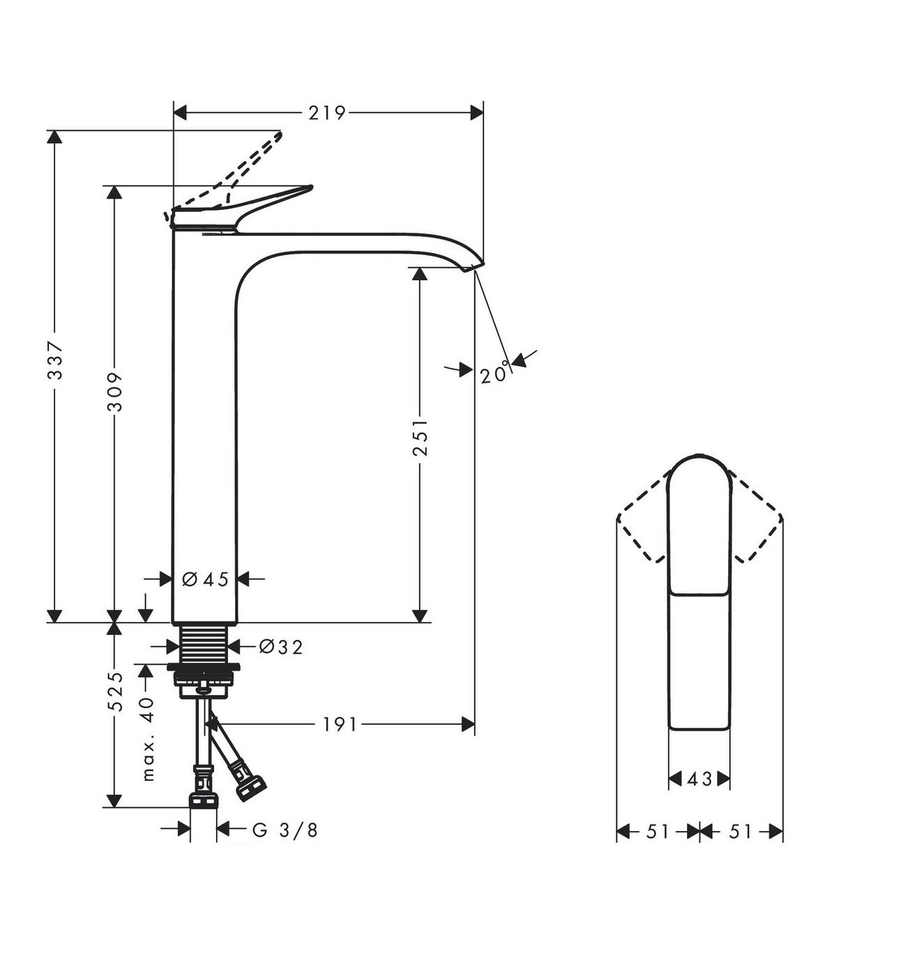 Hansgrohe Vivenis Vodovodná batéria pre umývadlá, bez odtoku, čierna matná 75042670 - galéria #2