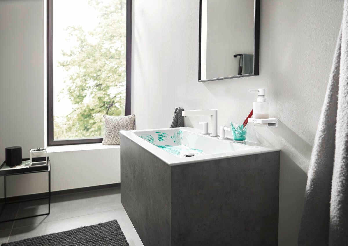 Hansgrohe Trojotvorová umývadlová batéria Finoris s odtokom, biela matná 76033700 - galéria #2