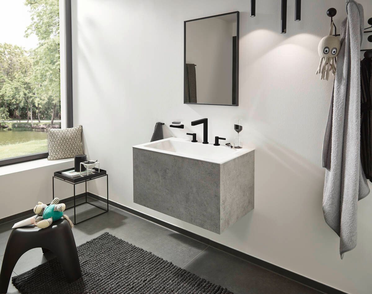 Hansgrohe Trojotvorová umývadlová batéria Finoris s odtokom, čierna matná 76034670 - galéria #1