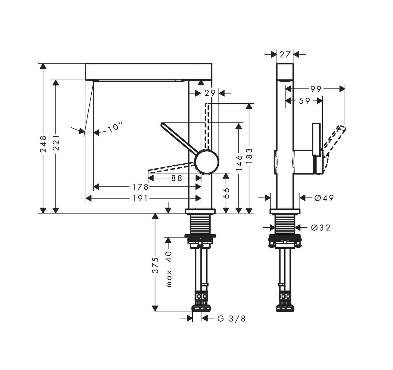 Hansgrohe Finoris Umývadlová batéria s otočnou výpustou a odtokom, čierna matná 76060670 - galéria #1
