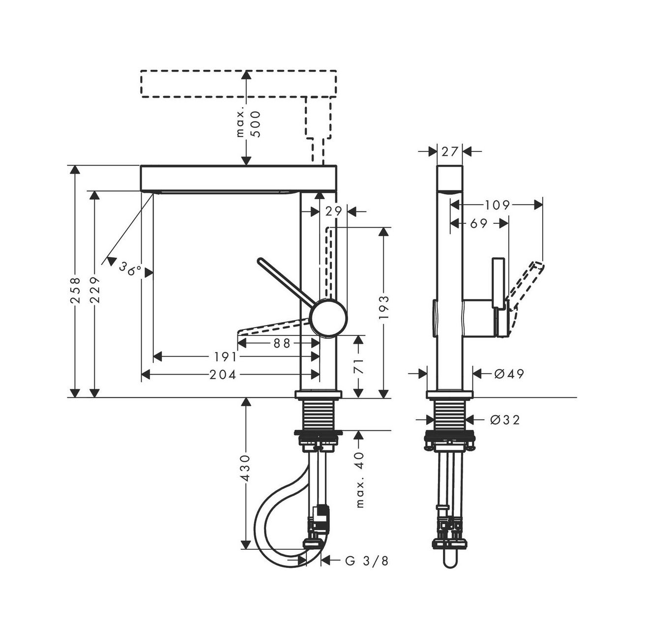 Hansgrohe Finoris Umývadlová batéria so sprchou, odtok, čierna podložka 76063670 - galéria #7