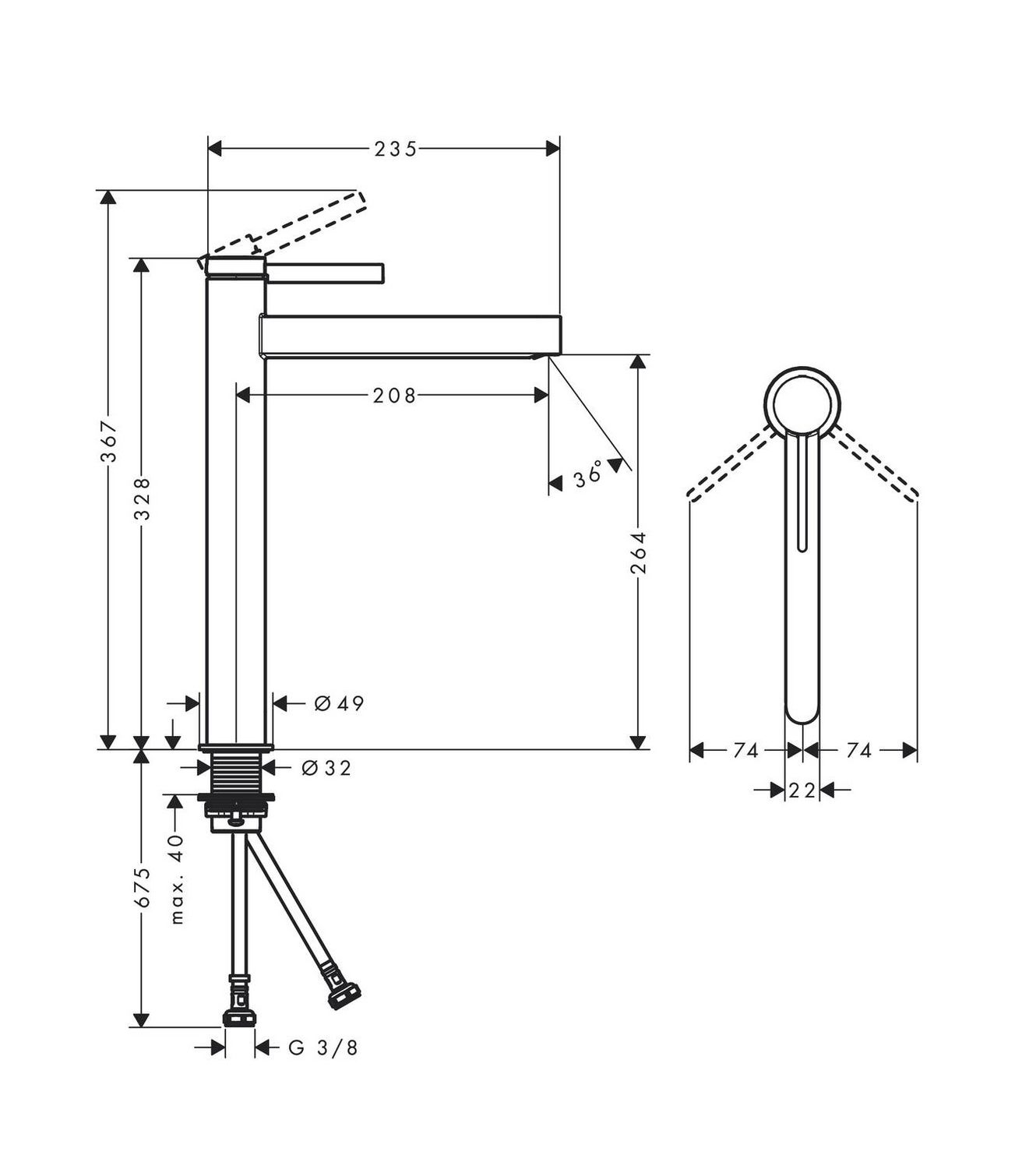 Hansgrohe Vodovodná batéria Finoris pre umývadlá s odtokom, čierna matná 76070670 - galéria #3