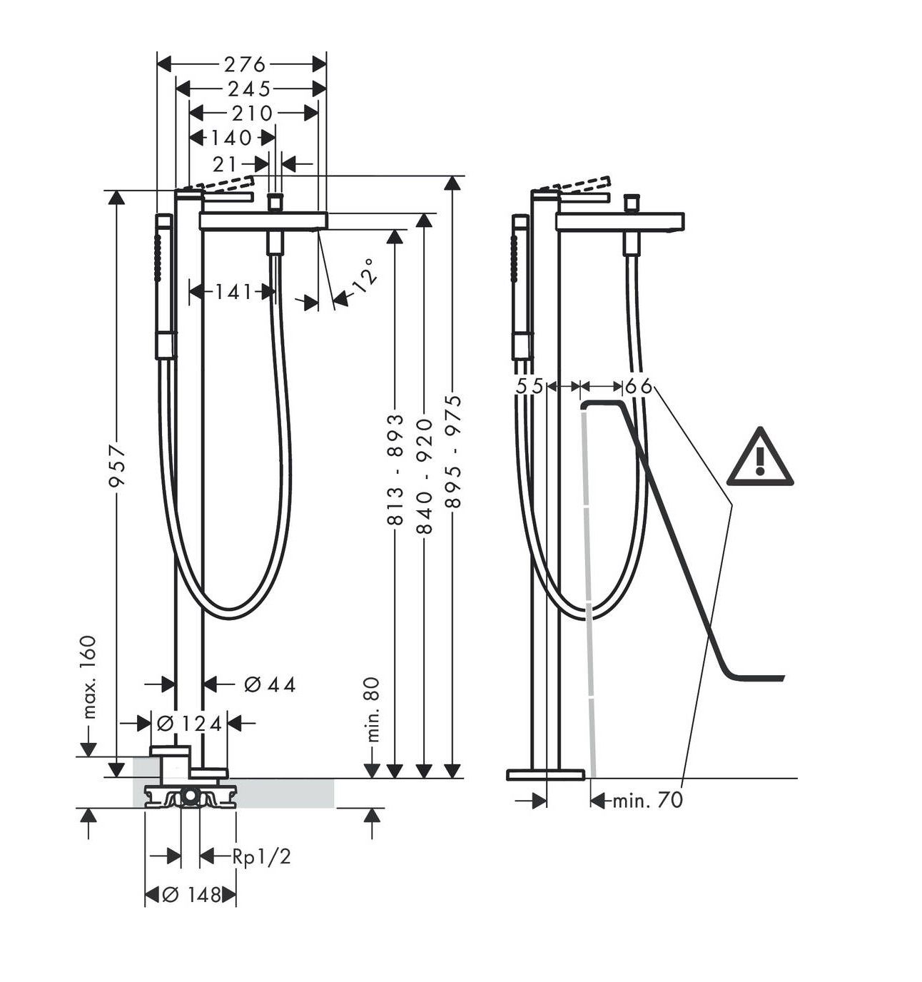 Hansgrohe Voľne stojaca páková vaňová batéria Finoris, chróm 76445000 - galéria #1