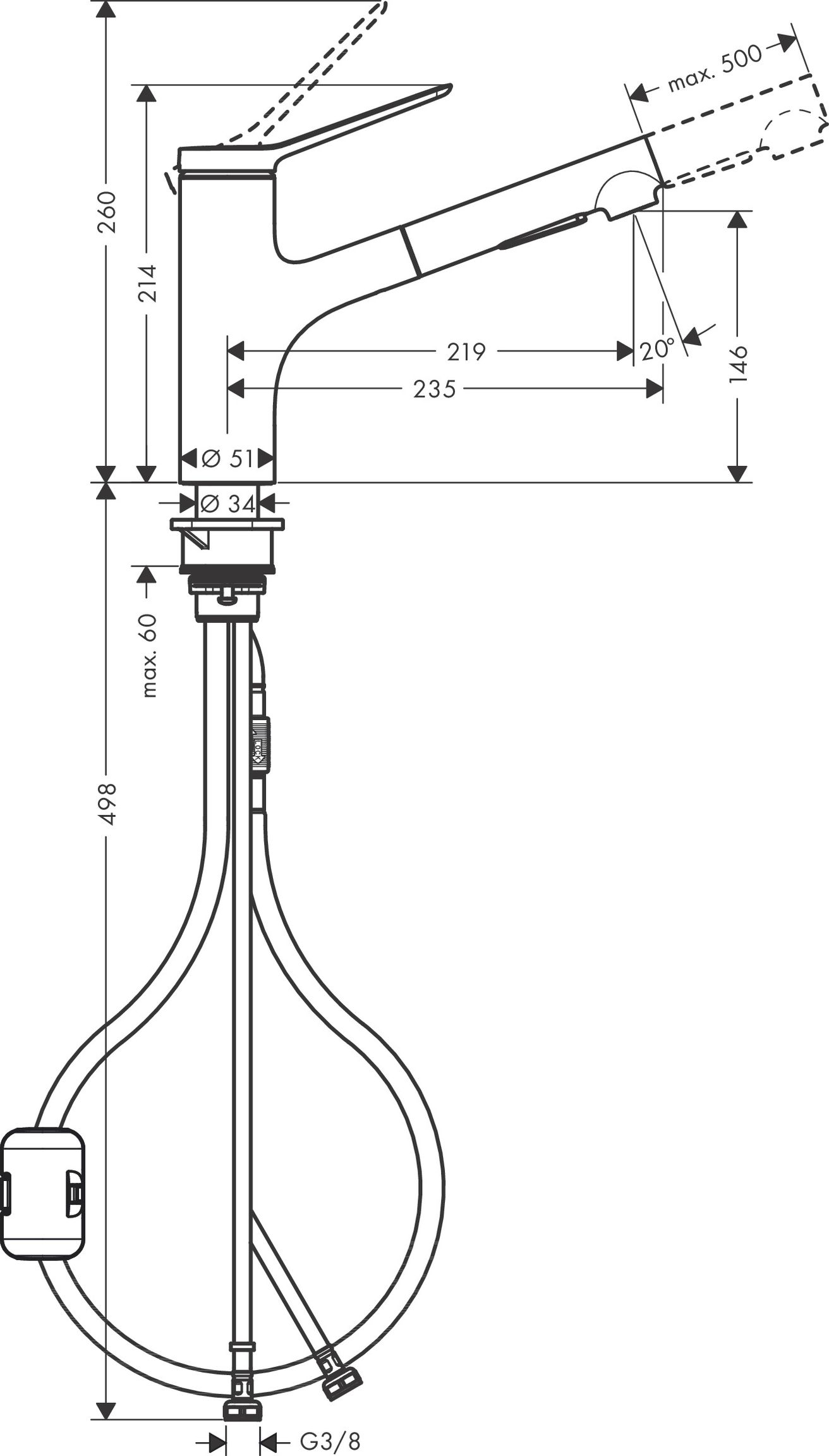 Hansgrohe Zesis M33 Dřezová baterie s vytažitelnou sprchou, 2jet, matná černá 74800670 - galéria #1