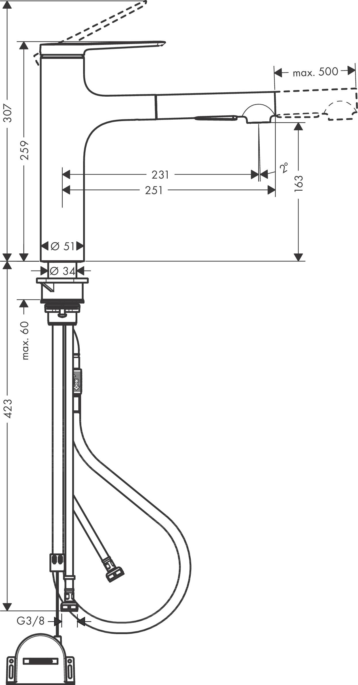 Hansgrohe Zesis M33 Dřezová baterie s vytažitelnou sprchou, 2jet, sBox lite, matná černá 74804670 - galéria #1