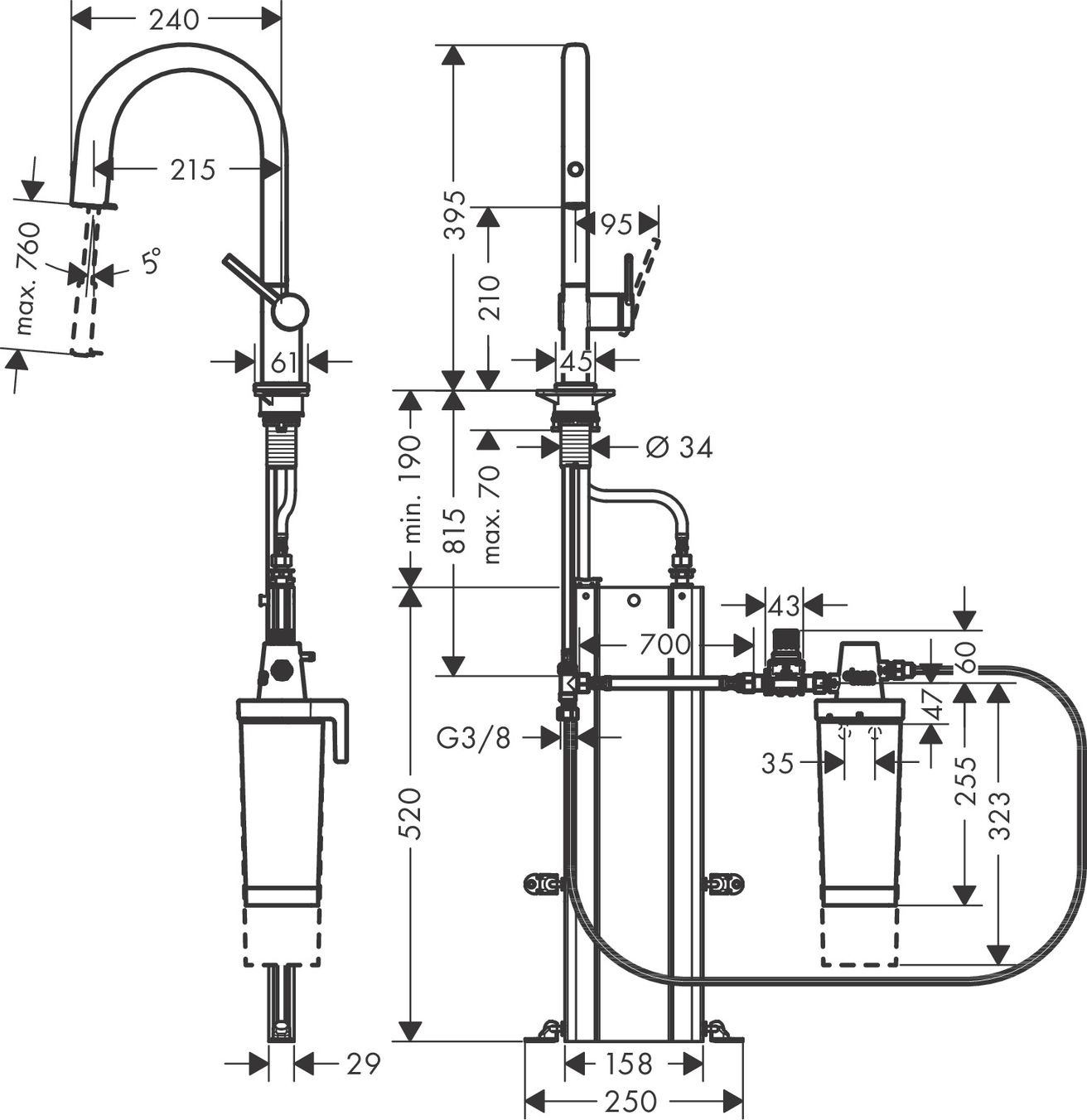 Hansgrohe Aqittura Dřezová baterie s výsuvnou koncovkou a filtrací, sBox, nerez 76800800 - galéria #1