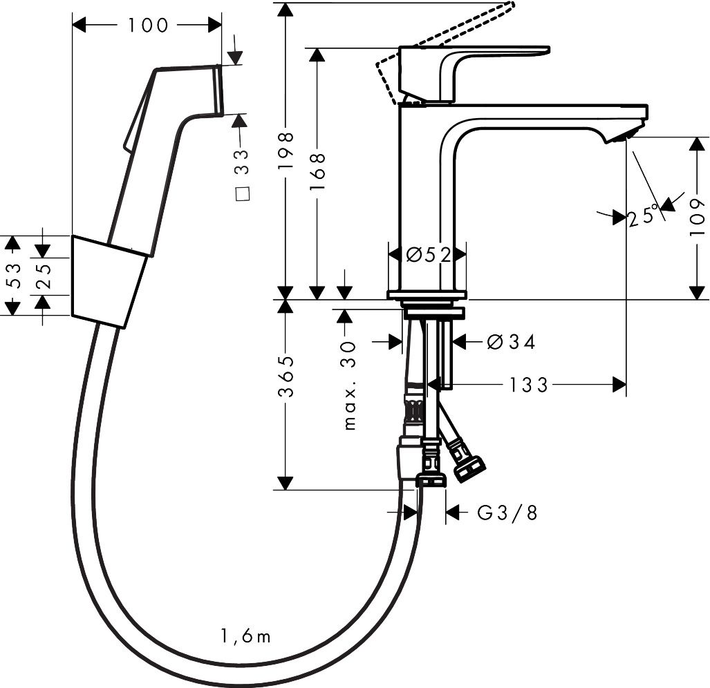 Hansgrohe Rebris S Umývadlová batéria s bidetovou sprchou, chróm 72215000 - galéria #1