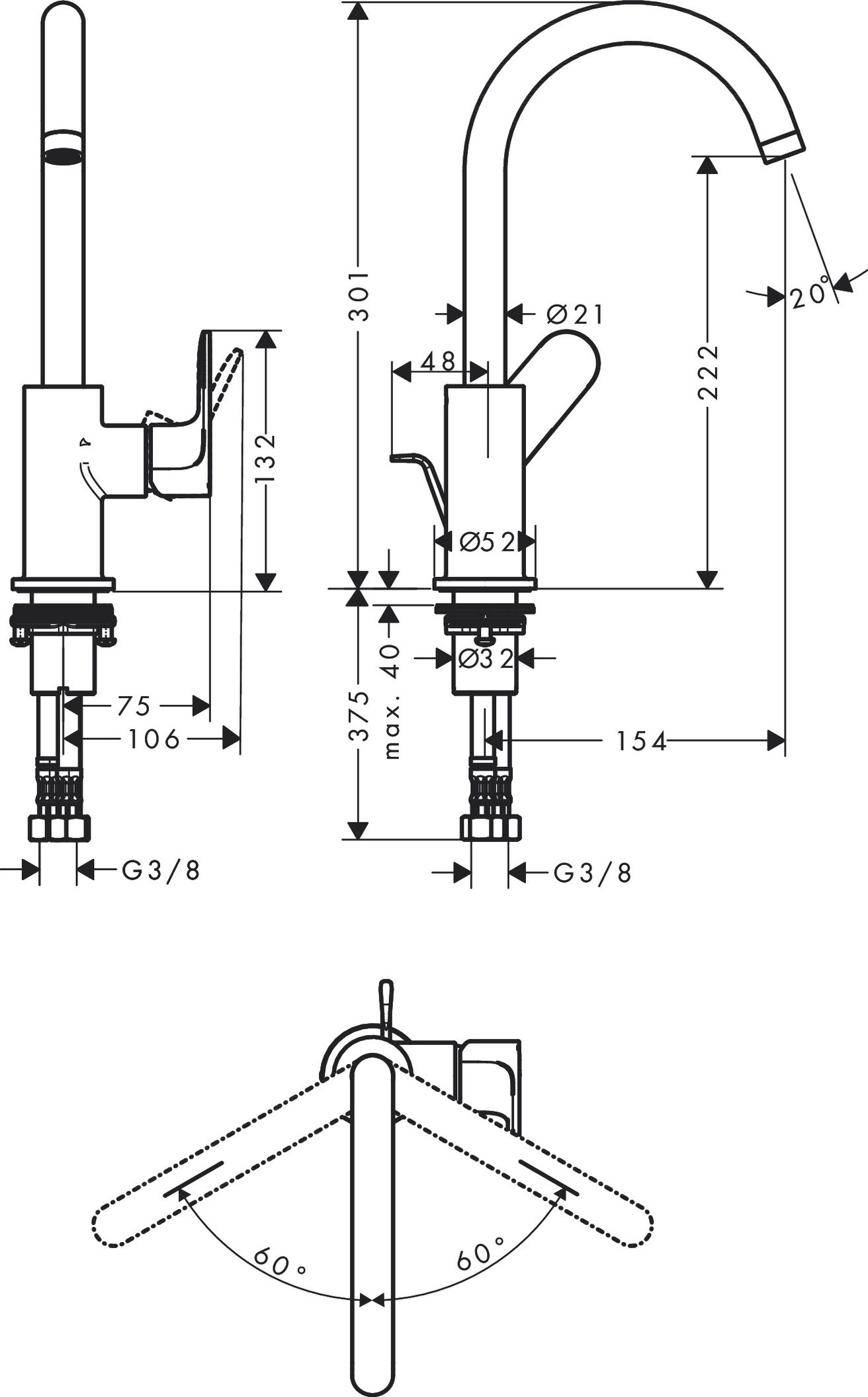 Hansgrohe Rebris S Umývadlová batéria s otočným ramienkom, s výpusťou, čierna matná 72536670 - galéria #1