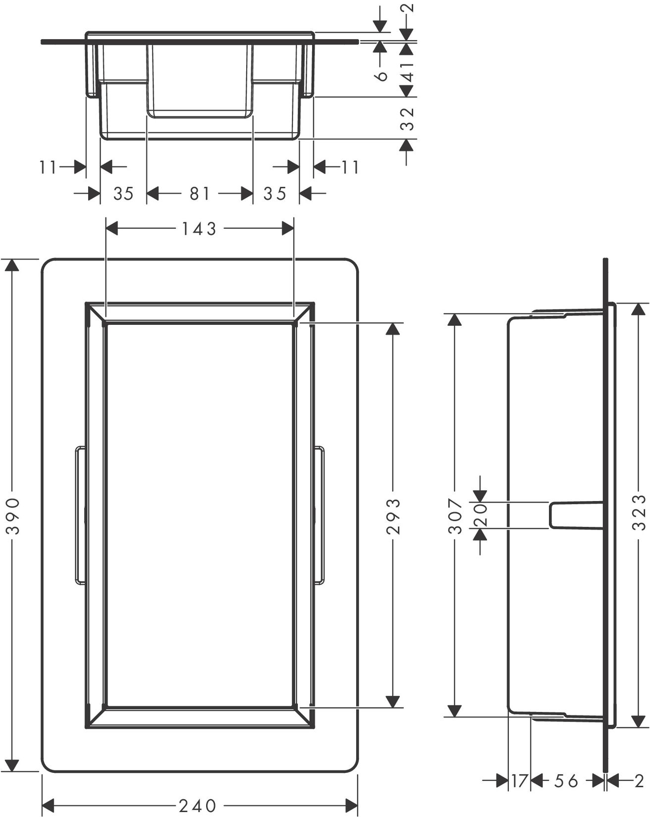 Hansgrohe XtraStoris Original Zápustná polica 30x15x7 cm, matná čierna 56092670 - galéria #1