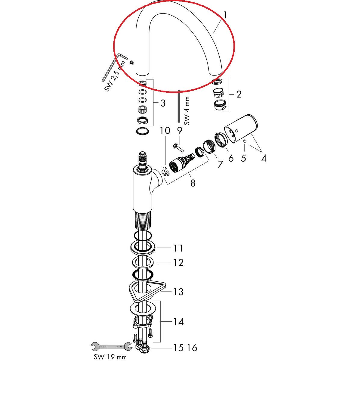 Hansgrohe Náhradné výtokové rameno, chróm 93880000 - galéria #1