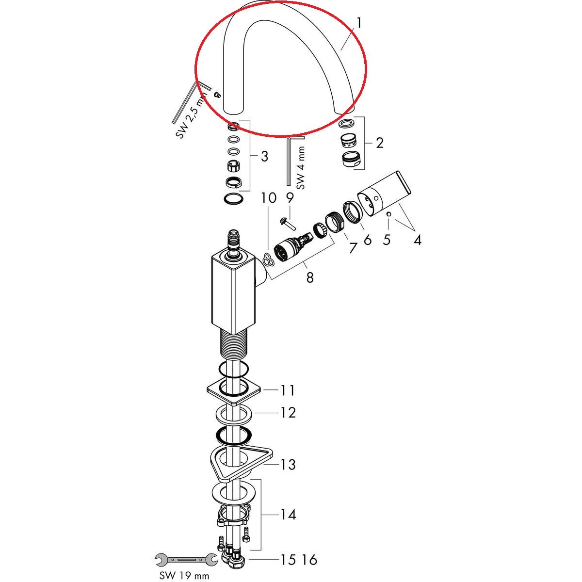 Hansgrohe Náhradné výtokové rameno pre 71870670, čierne matné 93880670 - galéria #1