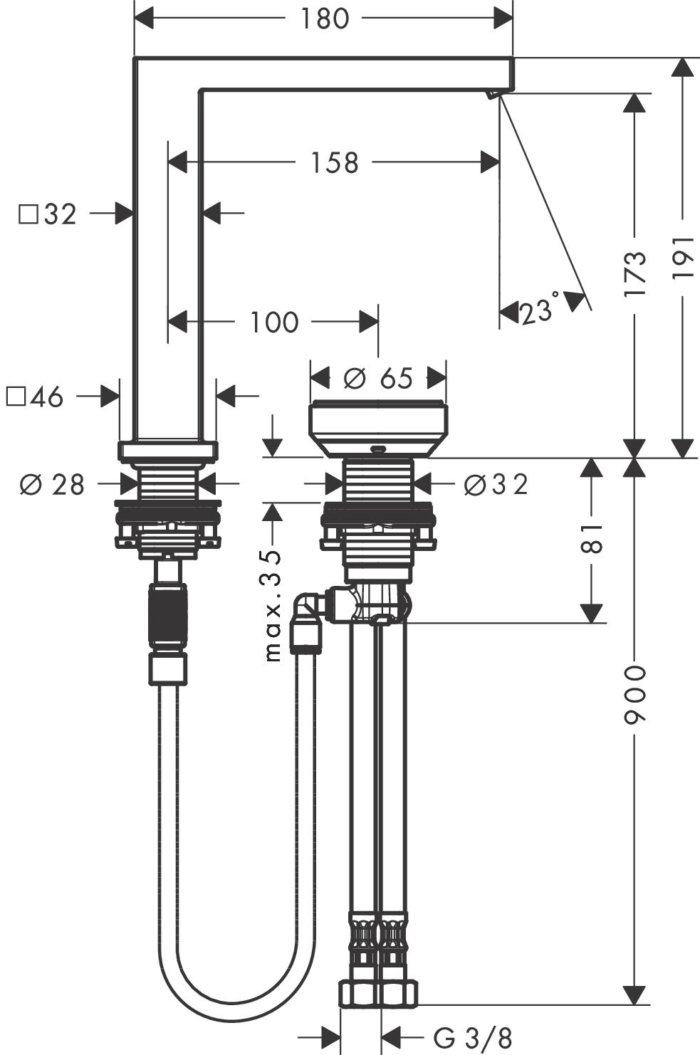 Hansgrohe Tecturis Dvojotvorová umývadlová batéria, CoolStart, neuzatvárateľná odpadová súprava, chróm 73053000 - galéria #1