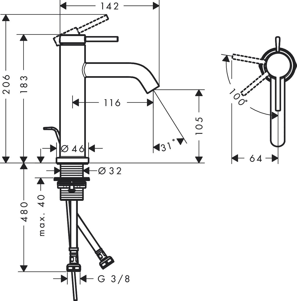 Hansgrohe Tecturis S Umývadlová batéria, CoolStart, s výtokovou rúrkou, matná čierna 73314670 - galéria #1