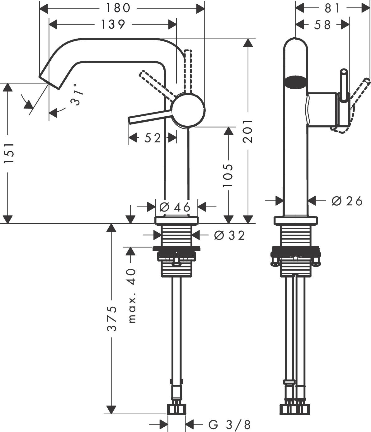 Hansgrohe Tecturis S Umývadlová batéria, CoolStart, s výtokom click-clack, chróm 73340000 - galéria #1