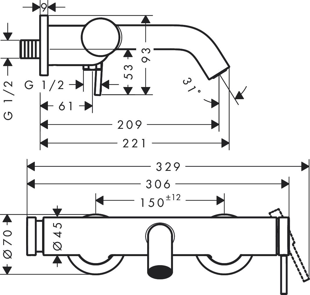 Hansgrohe Tecturis S Nástenná vaňová batéria, chróm 73422000 - galéria #1