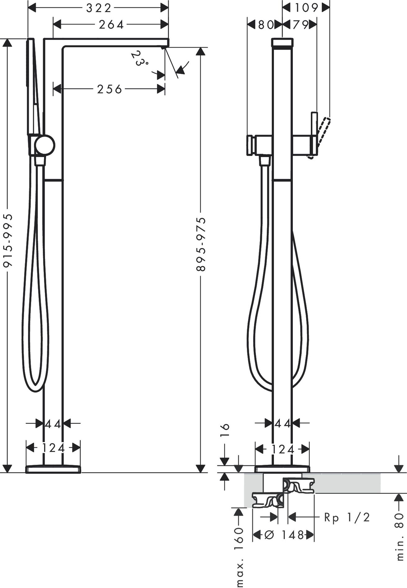 Hansgrohe Voľne stojaca vaňová batéria Tecturis, matná čierna 73445670 - galéria #2