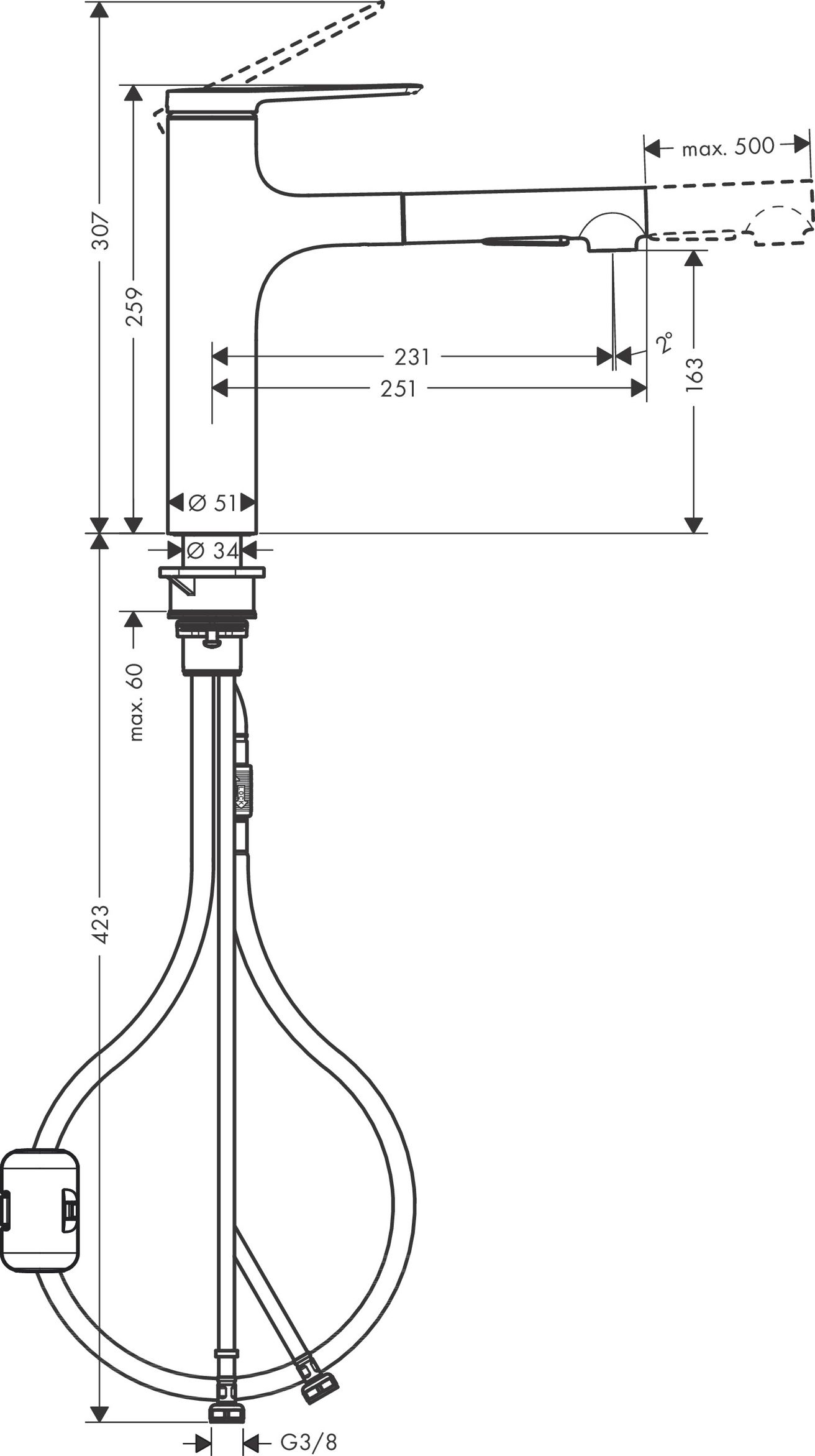 Hansgrohe Zesis M33 Umývadlová batéria s vyťahovacou sprchou, 2 trysky, matná čierna 74822670 - galéria #4
