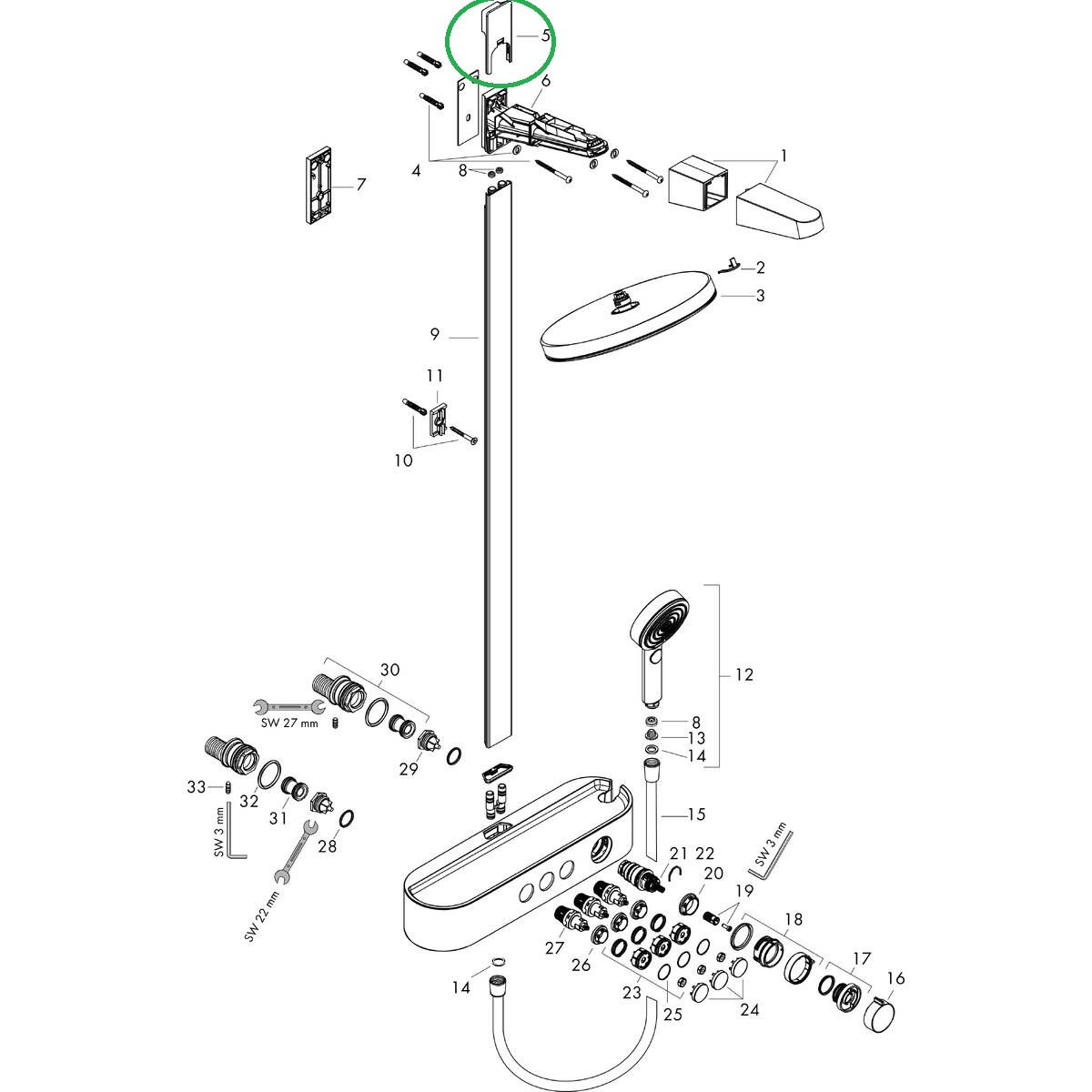 Hansgrohe Náhradný uzáver pre štvorcovú sprchovú tyč, biely matný 94518700 - galéria #2