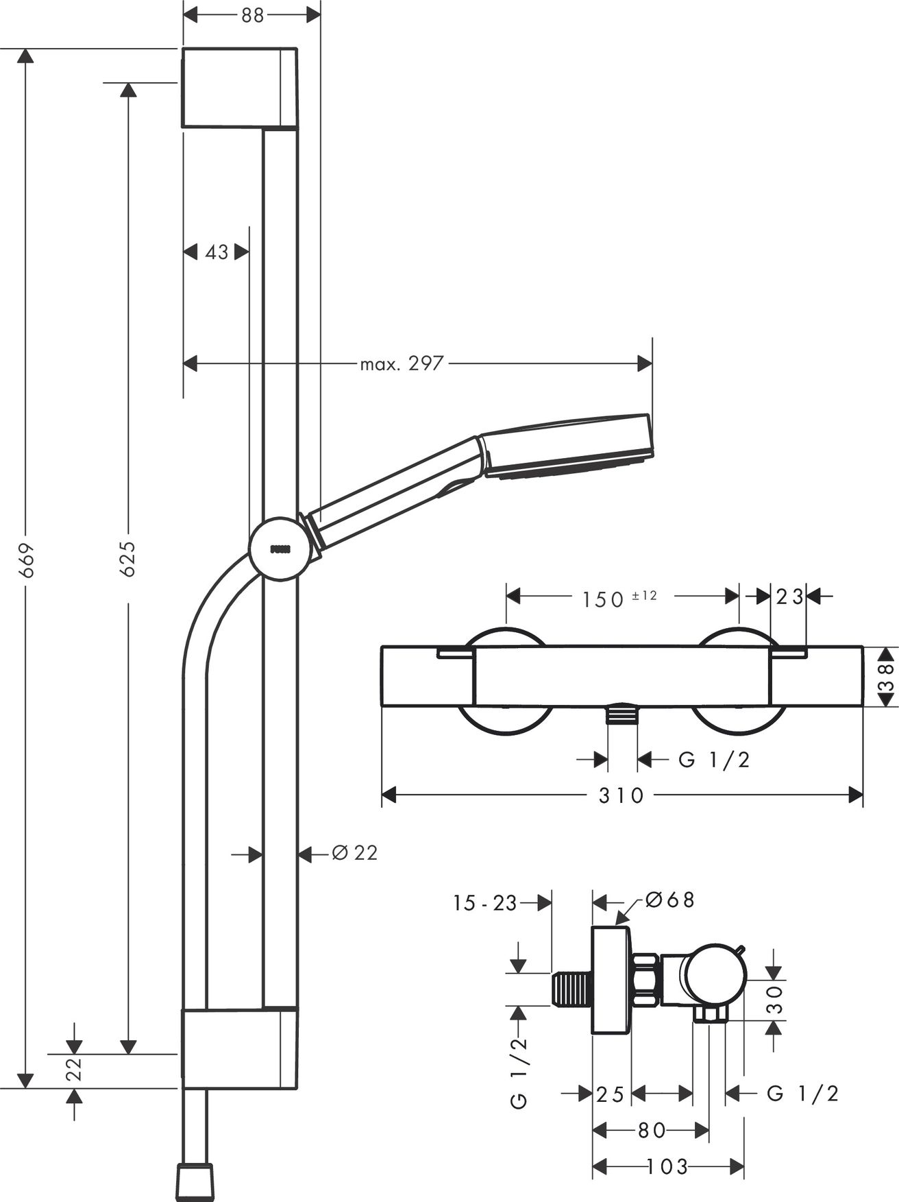 Hansgrohe Pulsify Select S Sprchový set s termostatickou baterii Eco a tyčí 65 cm, matná černá 24262670 - galéria #2