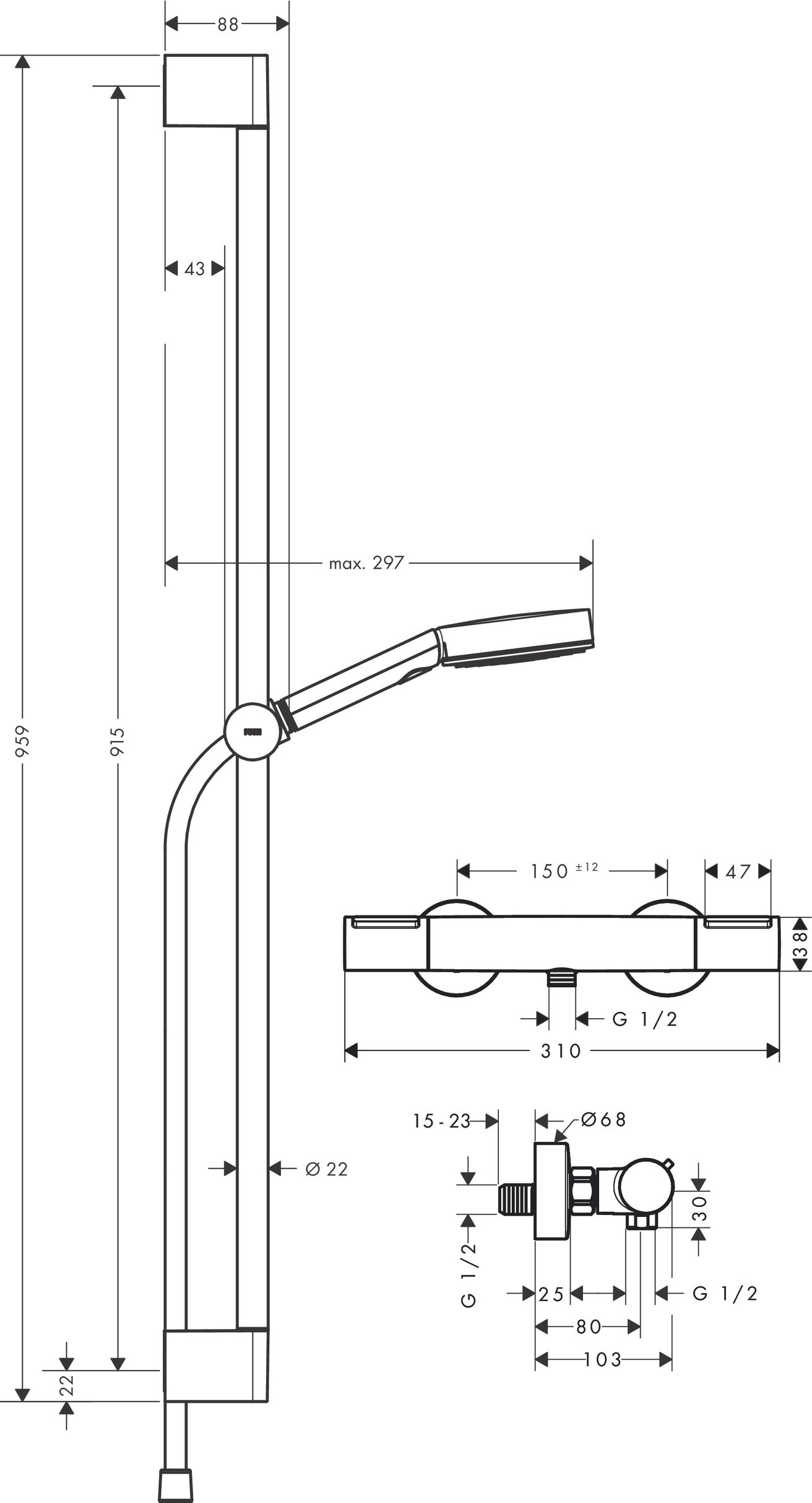 Hansgrohe Sprchový set s termostatickou baterii Eco a tyčí 90 cm, chrom 24261670 - galéria #1